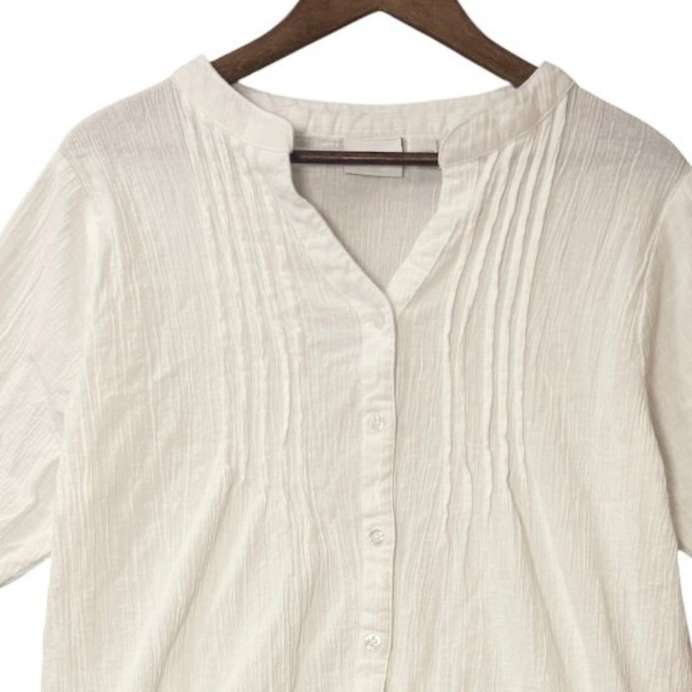 The Vermont Country Store Womens Crinkle Gauze Tunic Top L White  Beach Resort - Picture 4 of 8